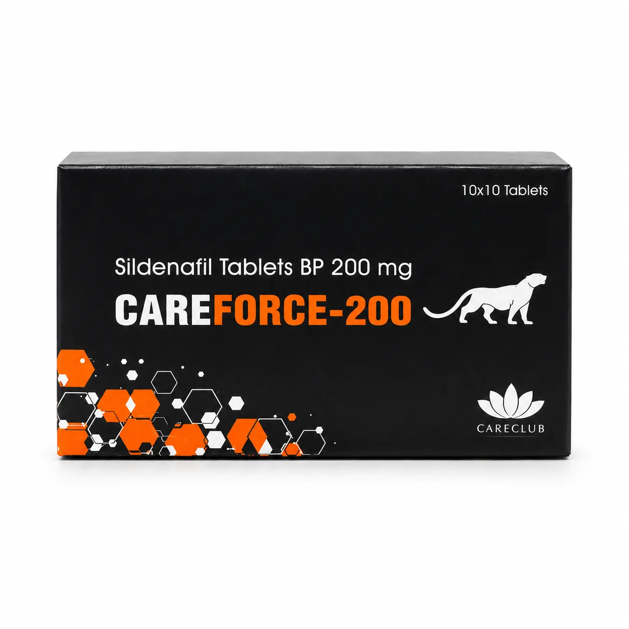 CareForce 200mg sildenafil tablets black and orange box front view