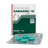 Kamagra 100mg box with green tablets in blister pack